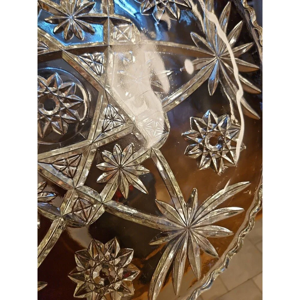 Vintage EAPC Anchor Hocking Star Burst Pressed Glass Platter 13.5